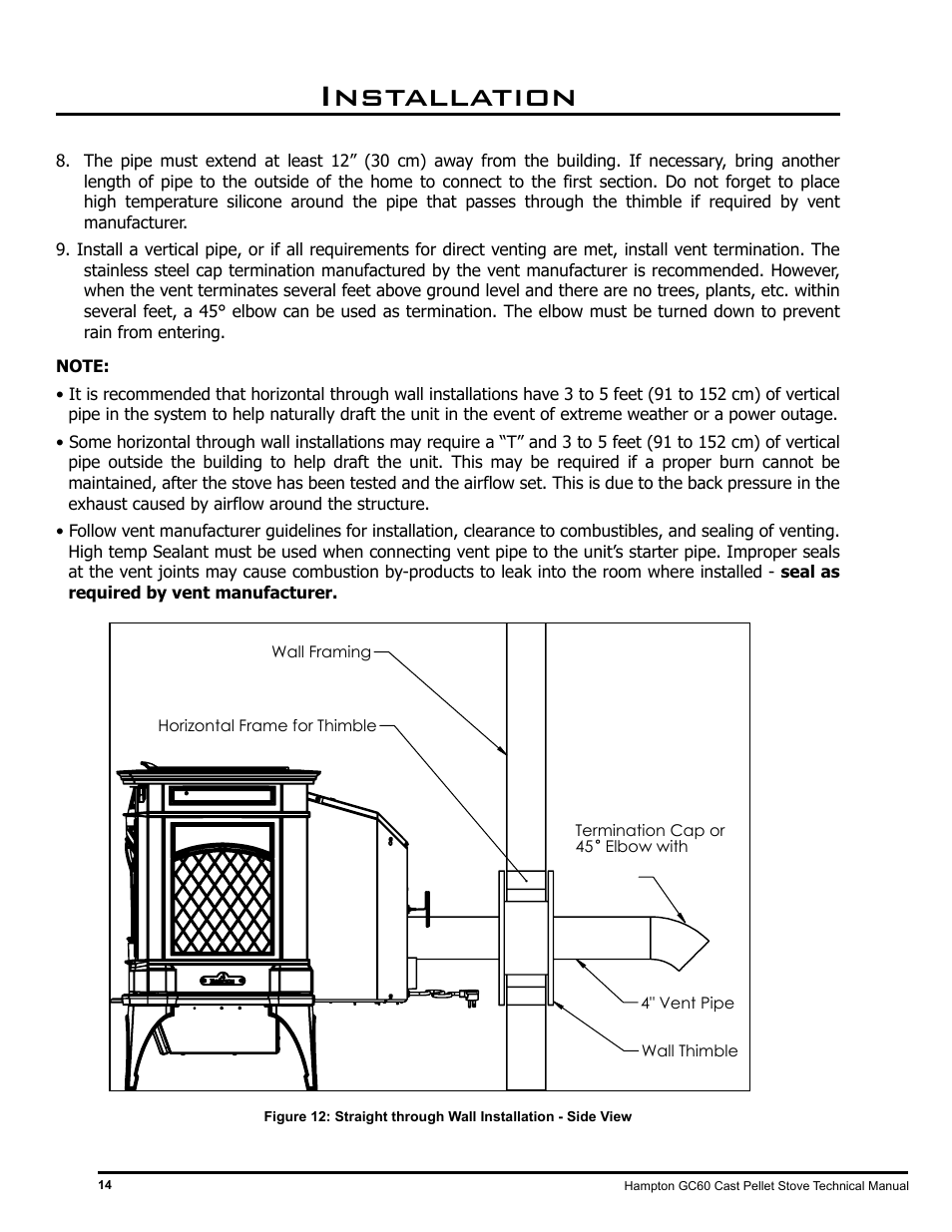 Installation | Regency Hampton GC60 Large Pellet Stove TECHNICAL MANUAL User Manual | Page 14 / 32