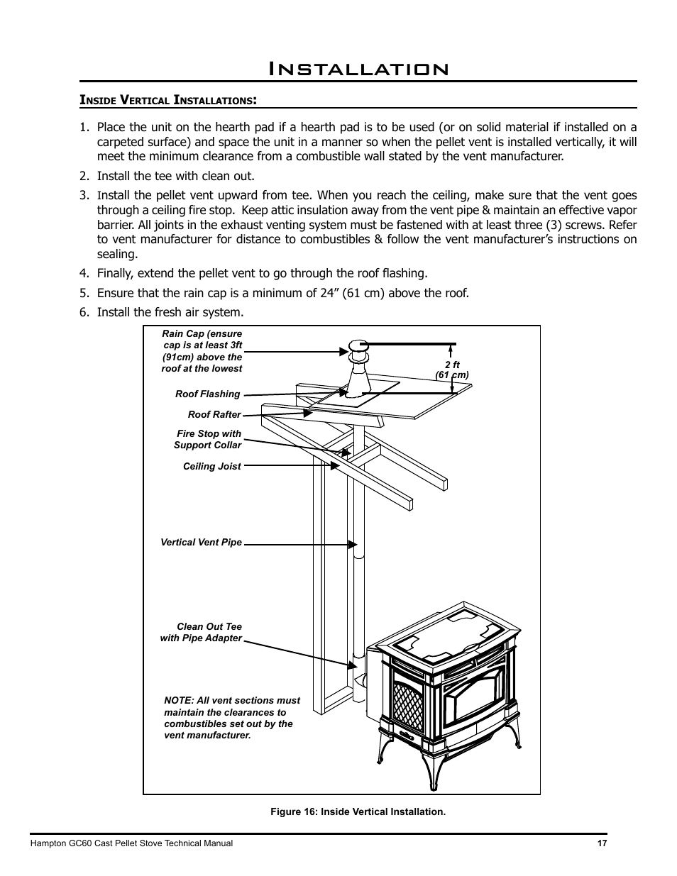 Installation | Regency Hampton GC60 Large Pellet Stove TECHNICAL MANUAL User Manual | Page 17 / 32