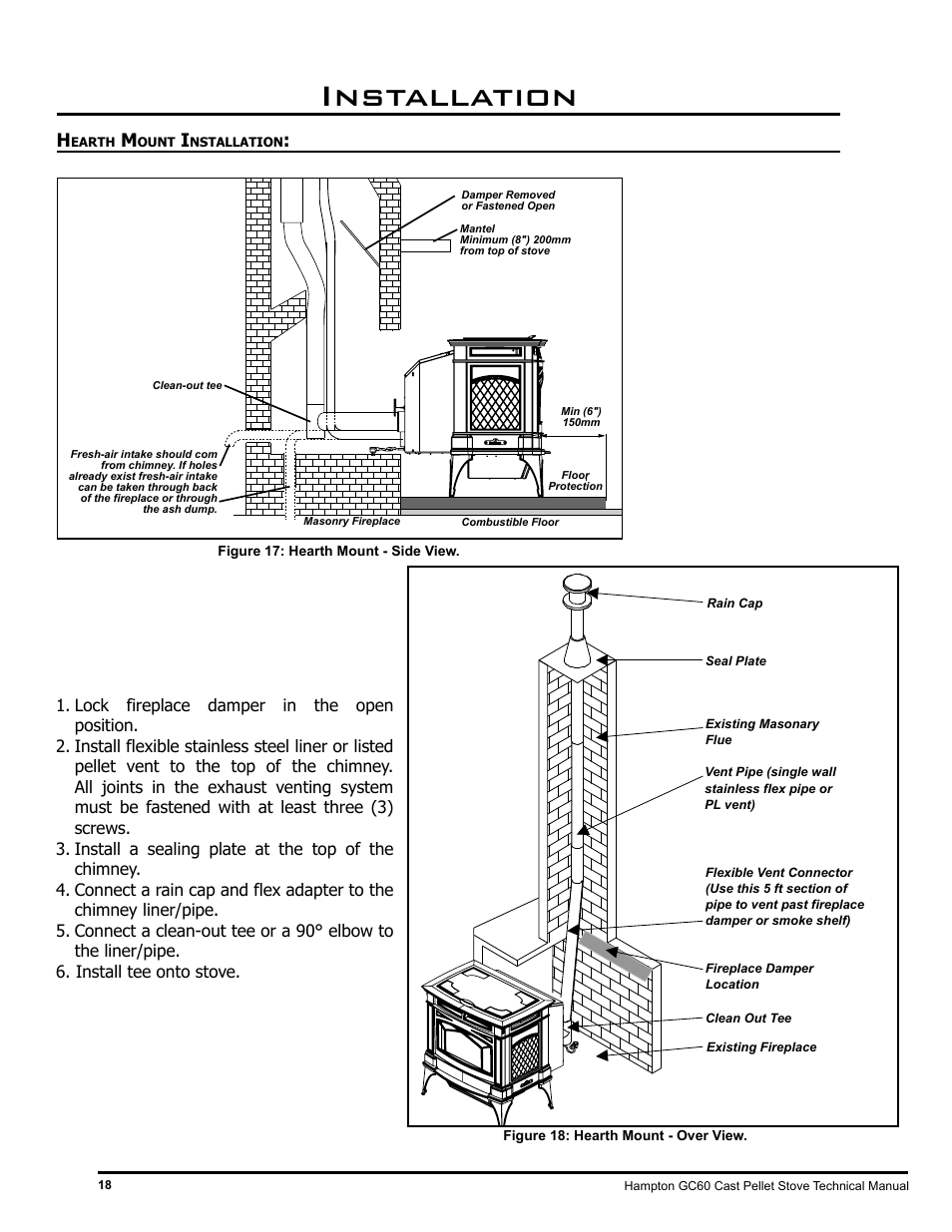 Installation | Regency Hampton GC60 Large Pellet Stove TECHNICAL MANUAL User Manual | Page 18 / 32