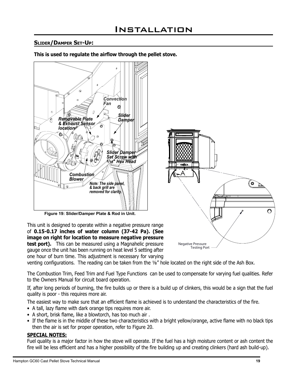 Installation | Regency Hampton GC60 Large Pellet Stove TECHNICAL MANUAL User Manual | Page 19 / 32