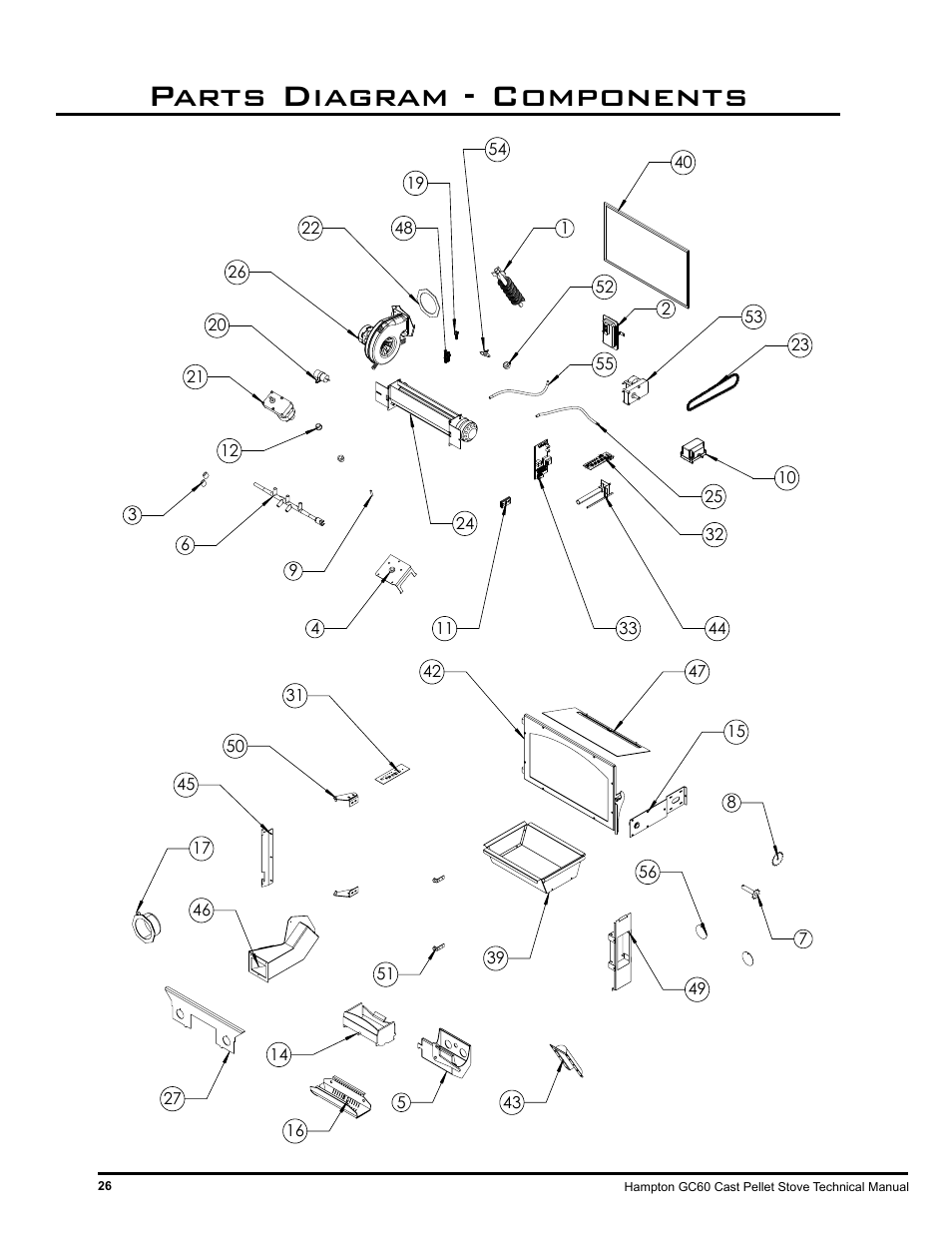 Parts diagram - components | Regency Hampton GC60 Large Pellet Stove TECHNICAL MANUAL User Manual | Page 26 / 32