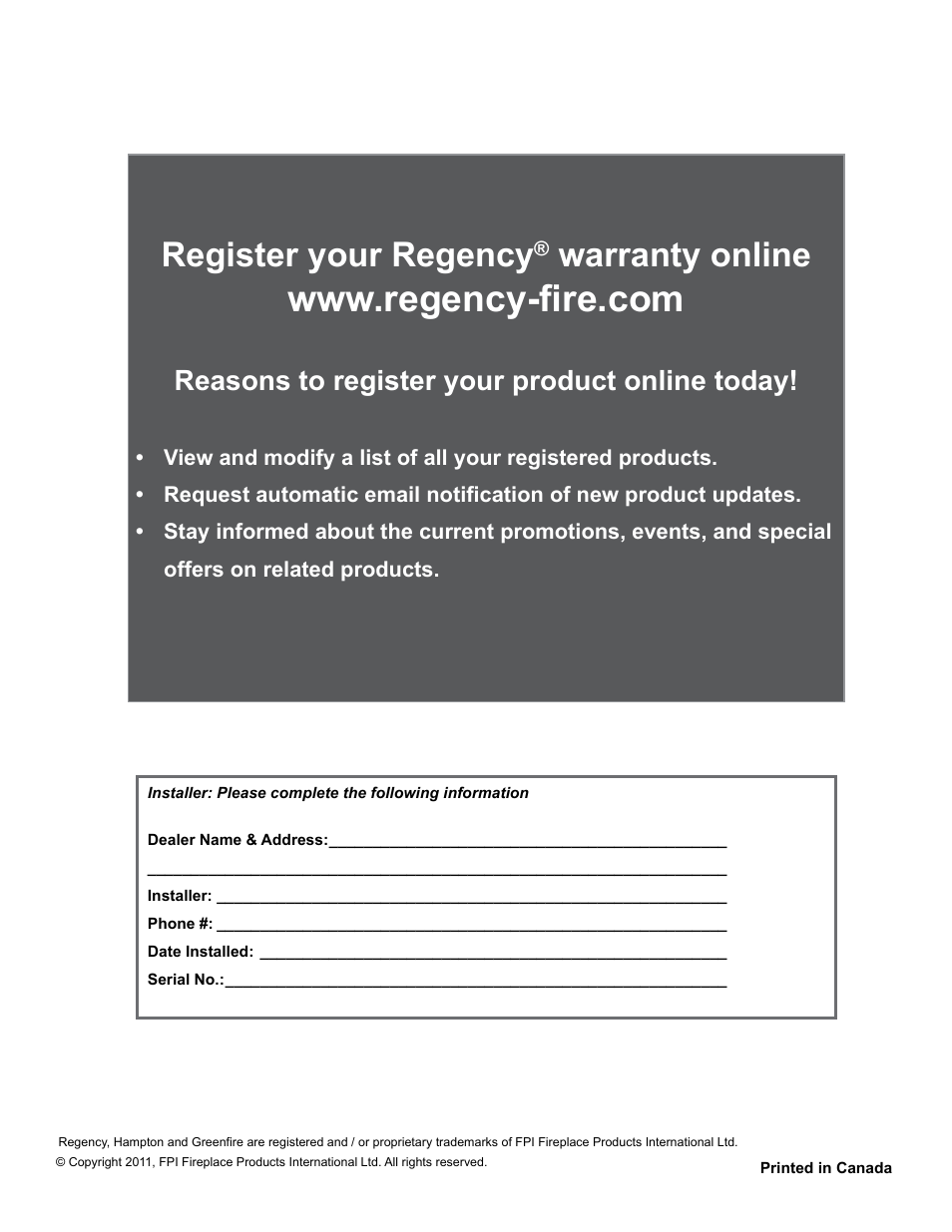 Register your regency, Warranty online, Reasons to register your product online today | Regency Hampton GC60 Large Pellet Stove TECHNICAL MANUAL User Manual | Page 32 / 32