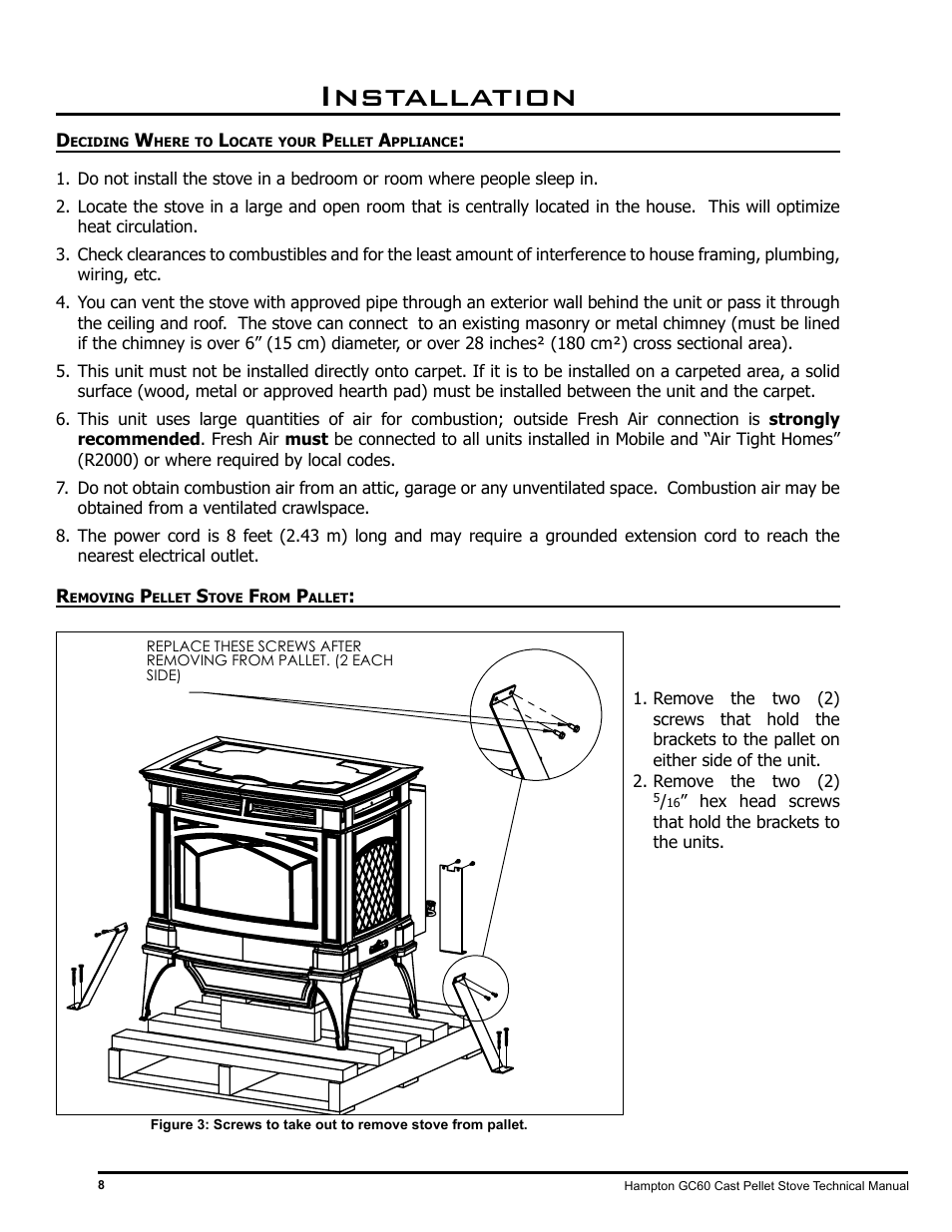 Installation | Regency Hampton GC60 Large Pellet Stove TECHNICAL MANUAL User Manual | Page 8 / 32