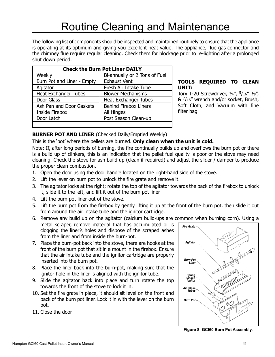 Routine cleaning and maintenance | Regency Hampton GCI60 Large Pellet Insert OWNER'S MANUAL User Manual | Page 11 / 18