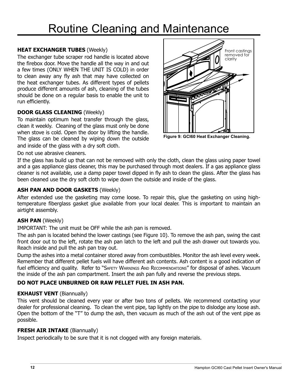 Routine cleaning and maintenance | Regency Hampton GCI60 Large Pellet Insert OWNER'S MANUAL User Manual | Page 12 / 18