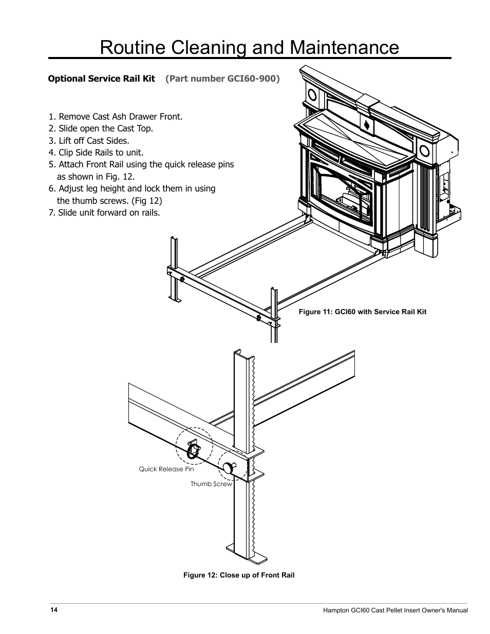 Routine cleaning and maintenance, Warranty | Regency Hampton GCI60 Large Pellet Insert OWNER'S MANUAL User Manual | Page 14 / 18