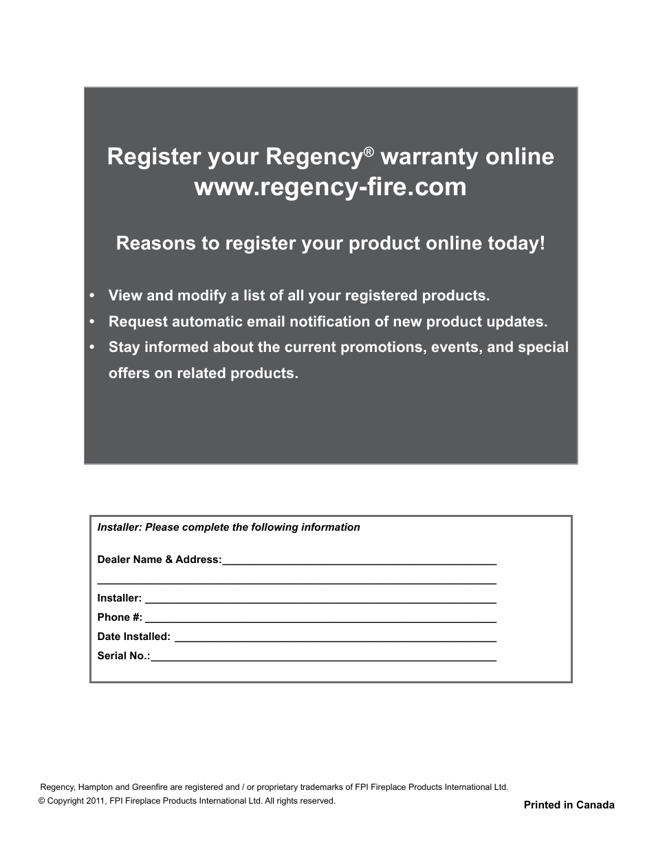 Register your regency, Warranty online, Reasons to register your product online today | Regency Hampton GCI60 Large Pellet Insert OWNER'S MANUAL User Manual | Page 18 / 18