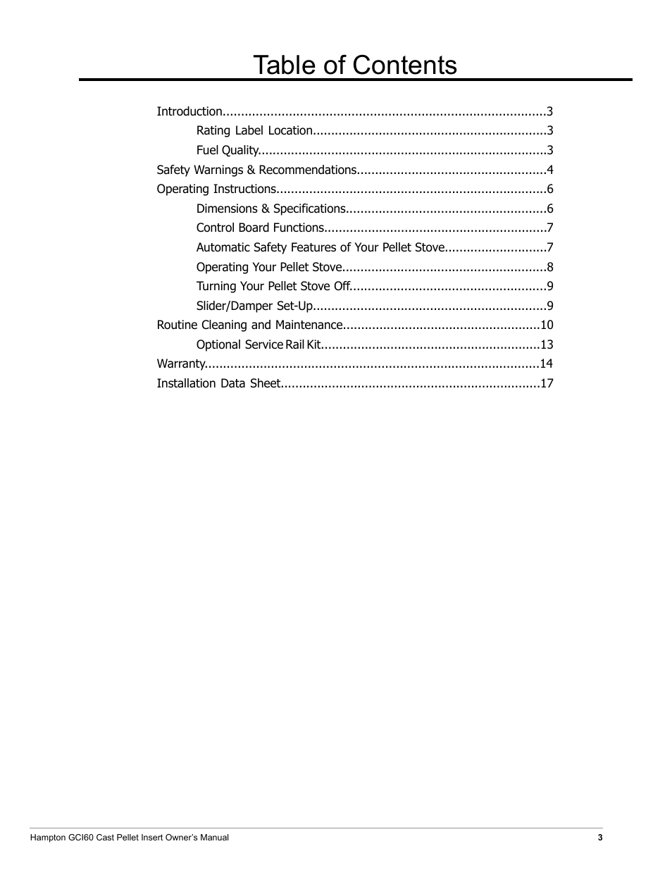 Regency Hampton GCI60 Large Pellet Insert OWNER'S MANUAL User Manual | Page 3 / 18
