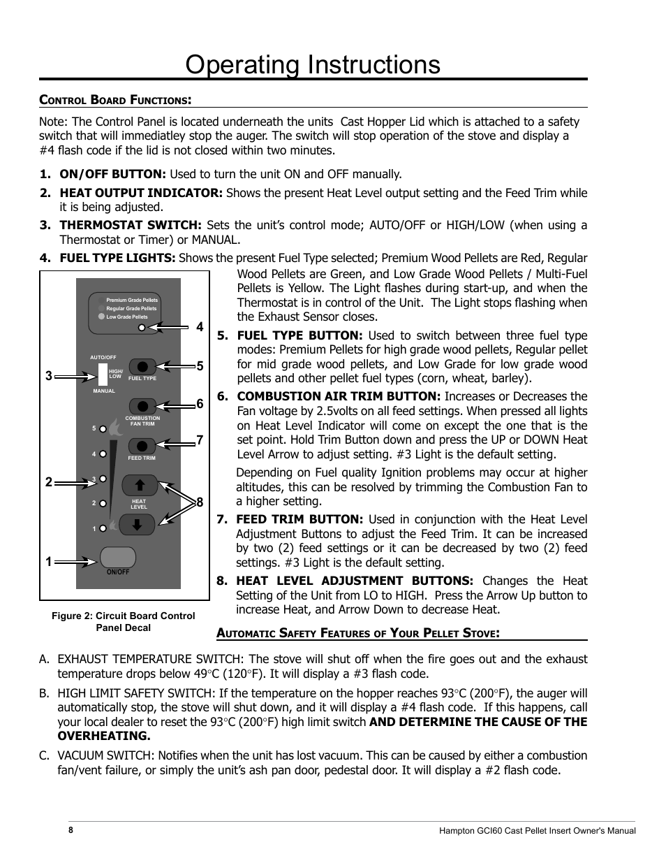 Operating instructions | Regency Hampton GCI60 Large Pellet Insert OWNER'S MANUAL User Manual | Page 8 / 18