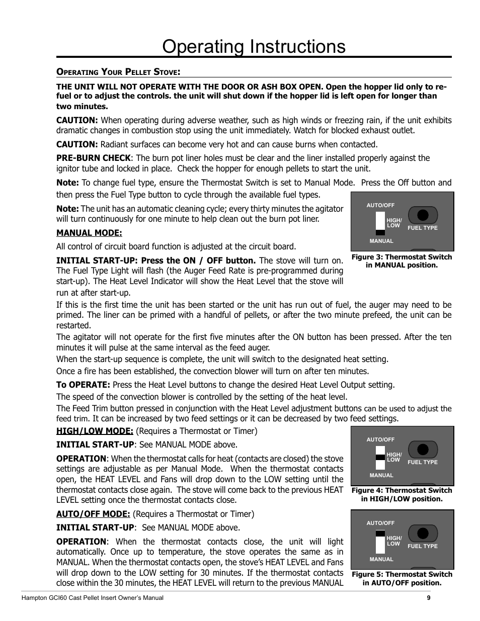 Operating instructions, Sticker front sticker back | Regency Hampton GCI60 Large Pellet Insert OWNER'S MANUAL User Manual | Page 9 / 18