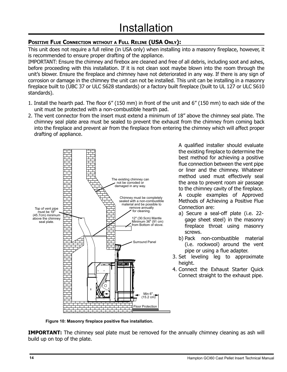Installation | Regency Hampton GCI60 Large Pellet Insert TECHNICAL MANUAL User Manual | Page 14 / 34