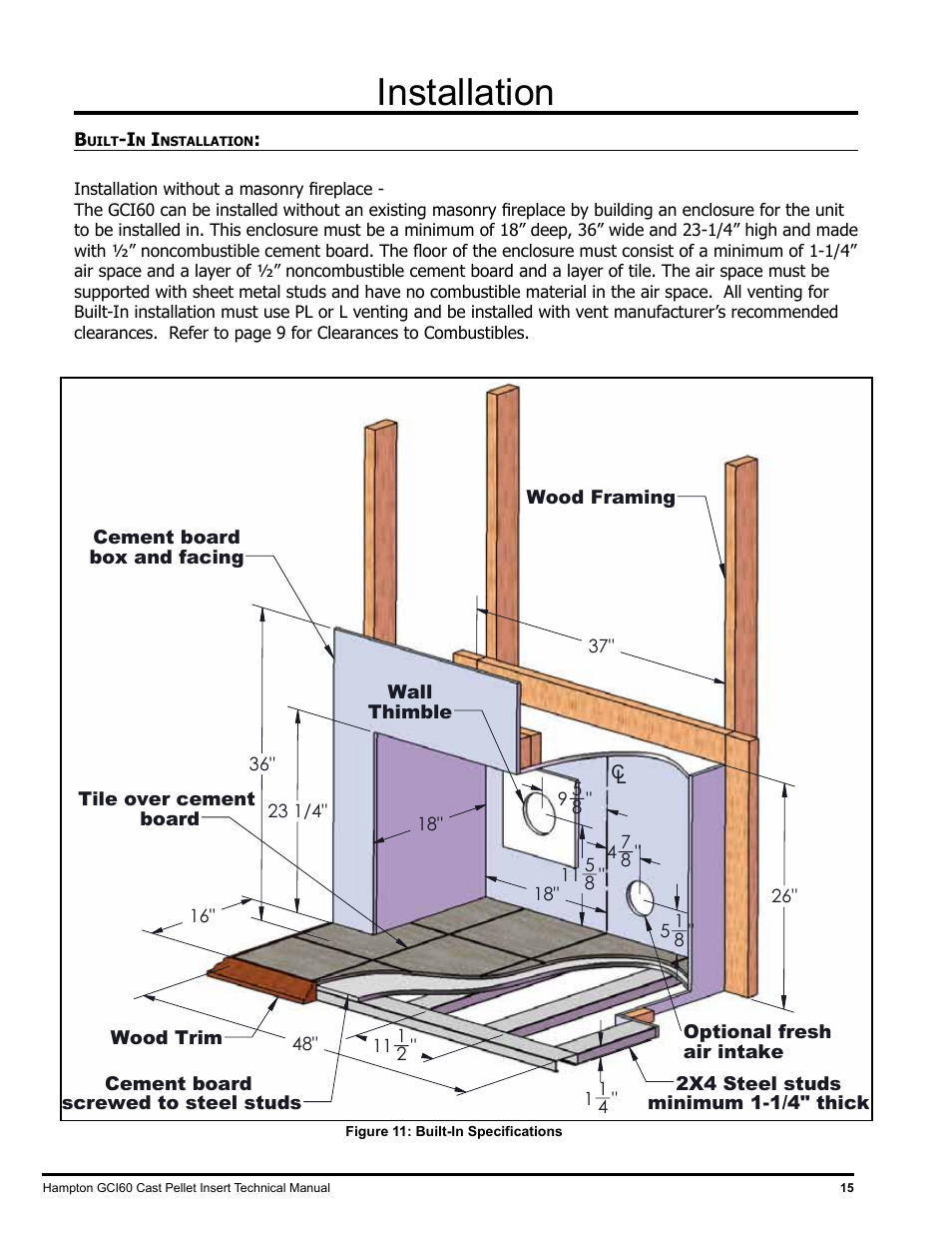 Installation | Regency Hampton GCI60 Large Pellet Insert TECHNICAL MANUAL User Manual | Page 15 / 34