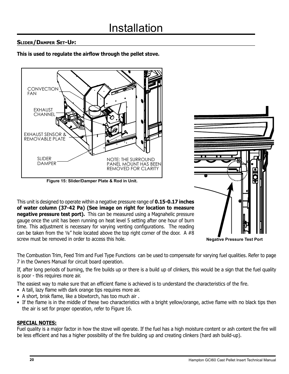 Installation | Regency Hampton GCI60 Large Pellet Insert TECHNICAL MANUAL User Manual | Page 20 / 34