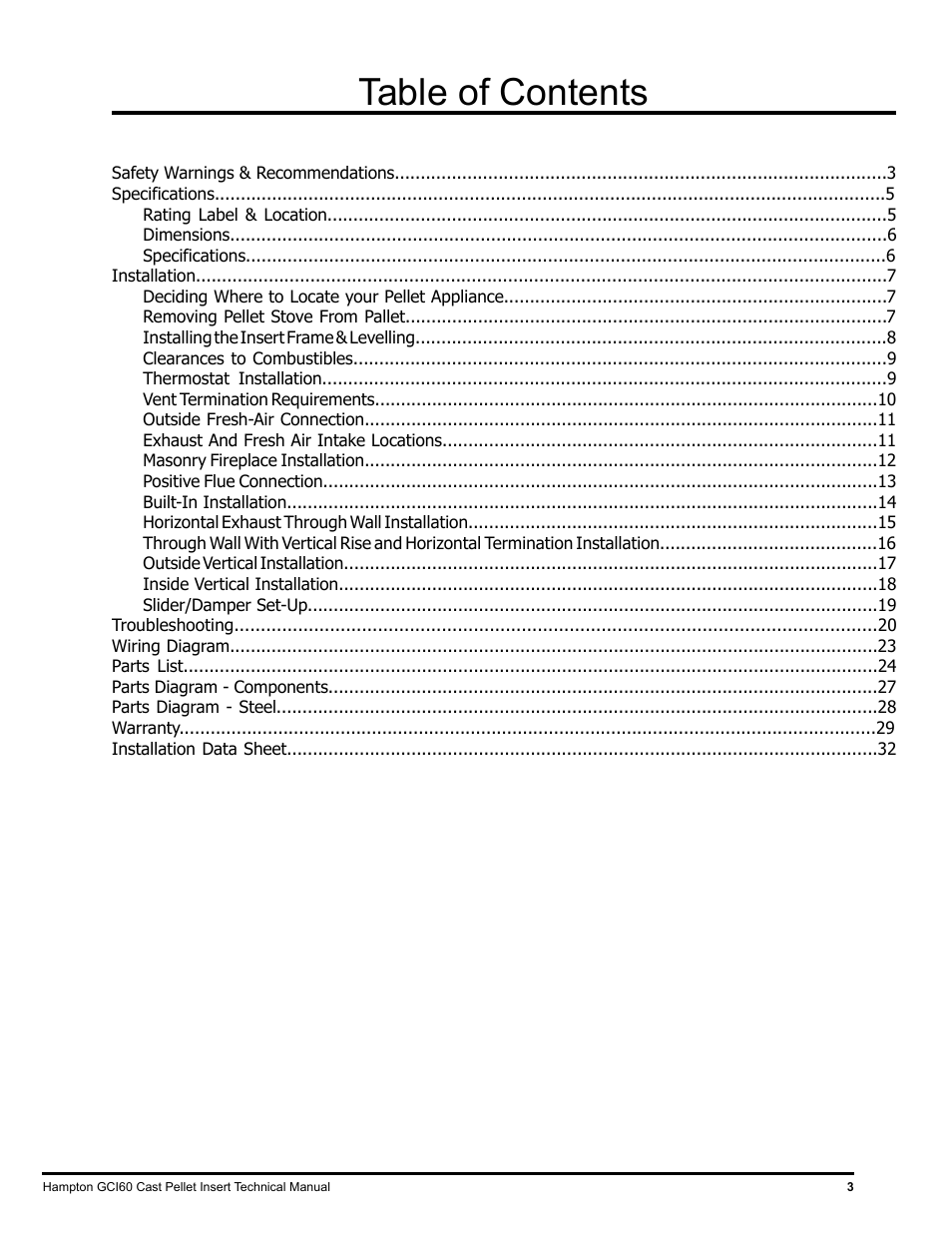 Regency Hampton GCI60 Large Pellet Insert TECHNICAL MANUAL User Manual | Page 3 / 34