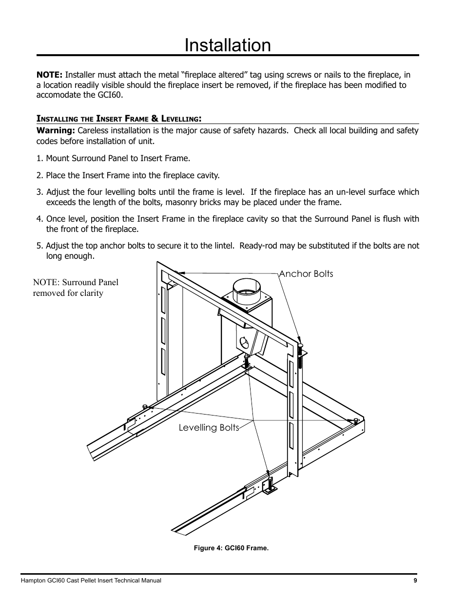 Installation | Regency Hampton GCI60 Large Pellet Insert TECHNICAL MANUAL User Manual | Page 9 / 34