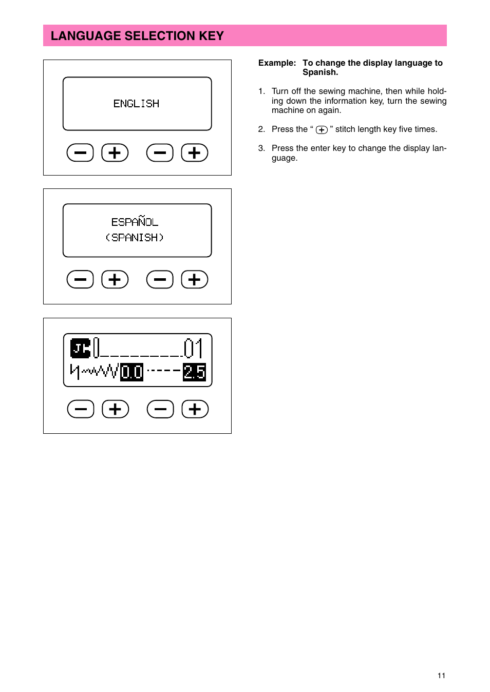 Language selection key | Brother PC 3000 User Manual | Page 14 / 104