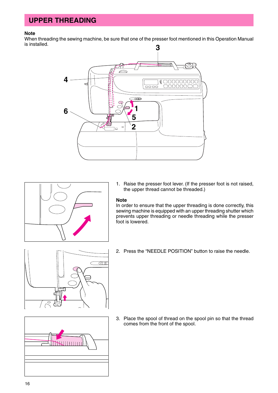 Upper threading | Brother PC 3000 User Manual | Page 19 / 104