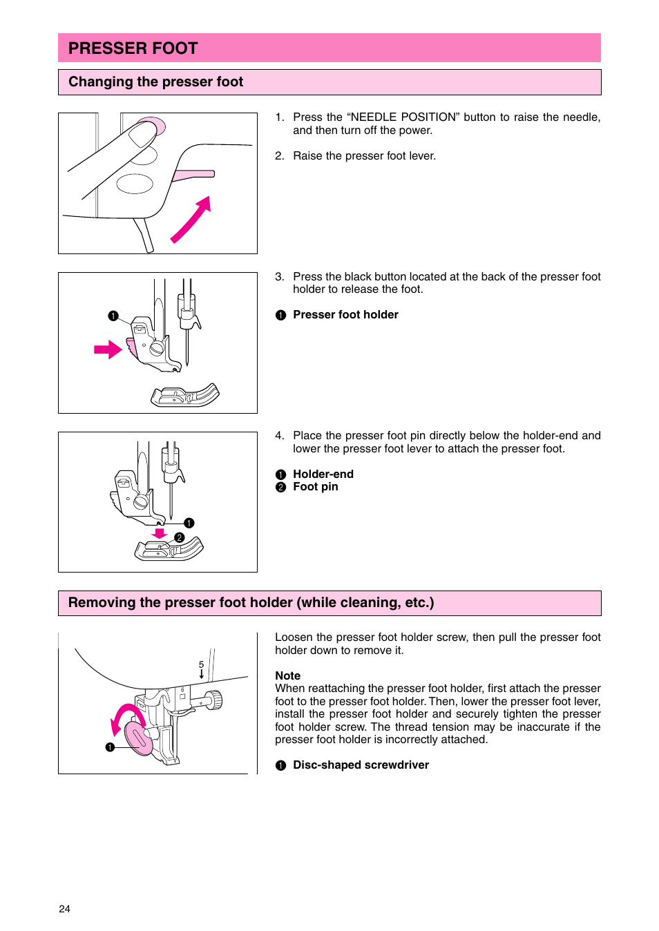 Presser foot, Changing the presser foot | Brother PC 3000 User Manual | Page 27 / 104