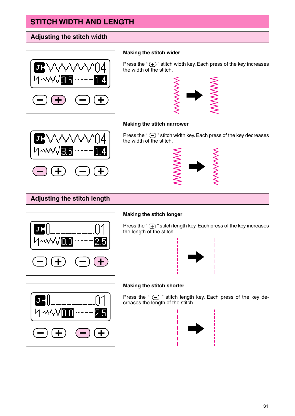 Stitch width and length | Brother PC 3000 User Manual | Page 34 / 104