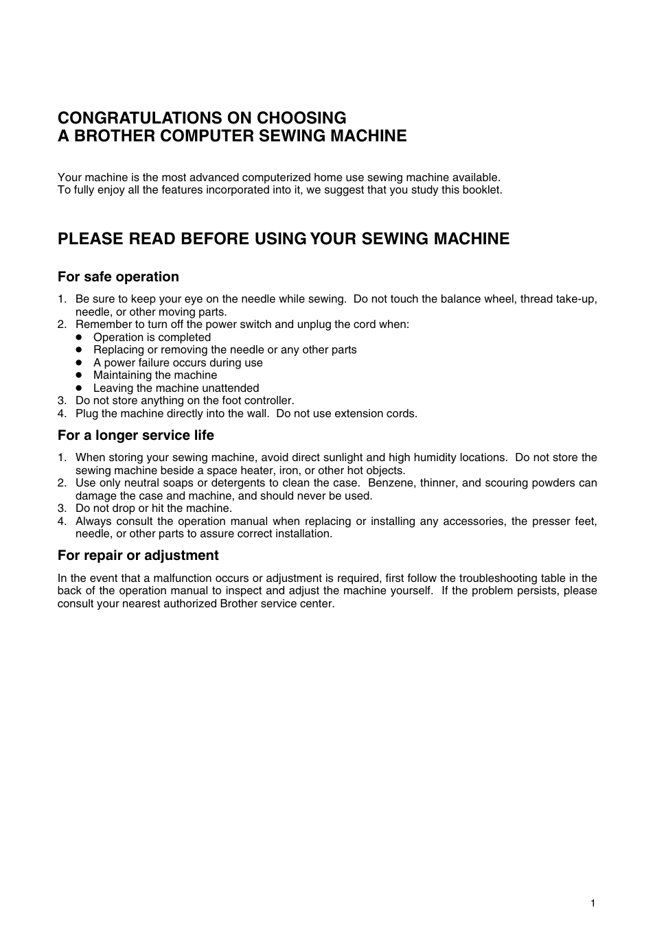 Please read before using your sewing machine | Brother PC 3000 User Manual | Page 4 / 104