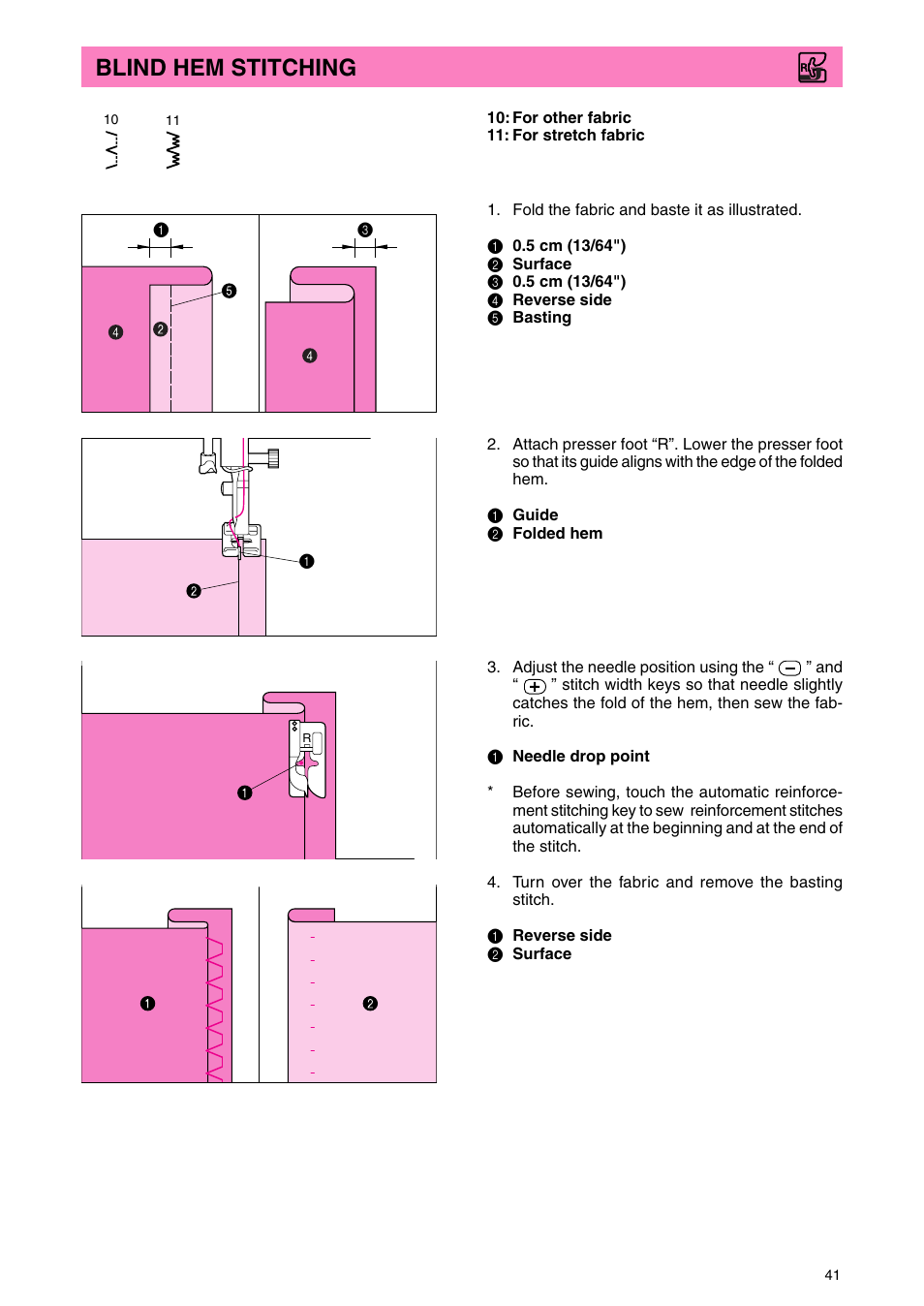 Blind hem stitching | Brother PC 3000 User Manual | Page 44 / 104