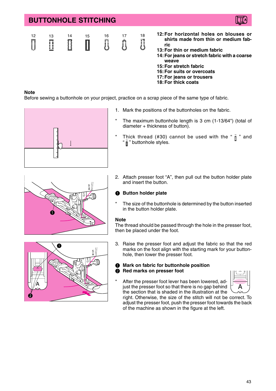 Buttonhole stitching | Brother PC 3000 User Manual | Page 46 / 104