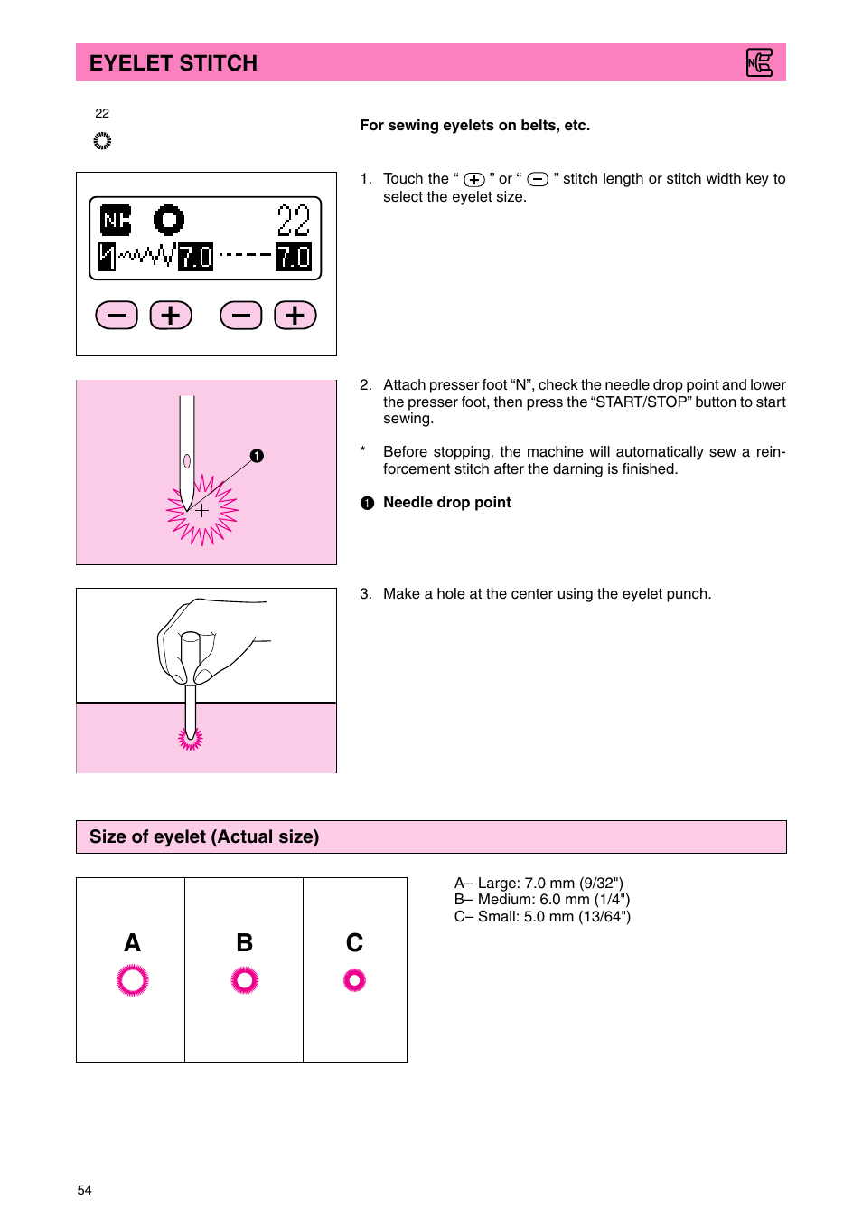 Ab c, Eyelet stitch | Brother PC 3000 User Manual | Page 57 / 104