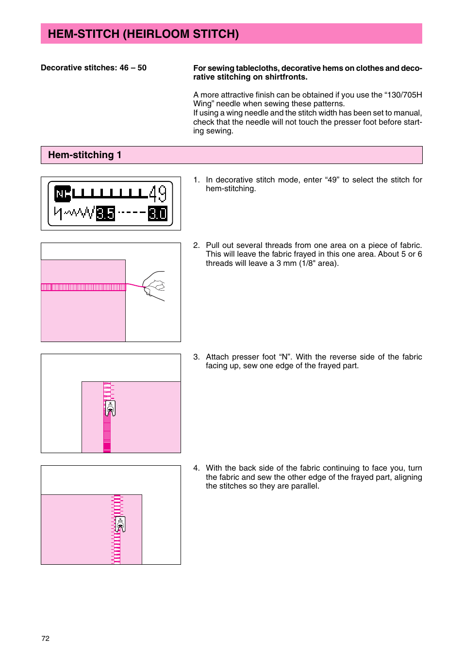 Hem-stitch (heirloom stitch) | Brother PC 3000 User Manual | Page 75 / 104