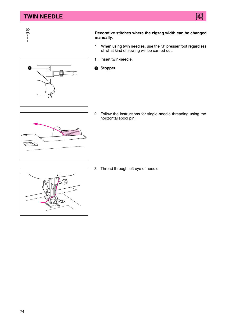 Twin needle | Brother PC 3000 User Manual | Page 77 / 104