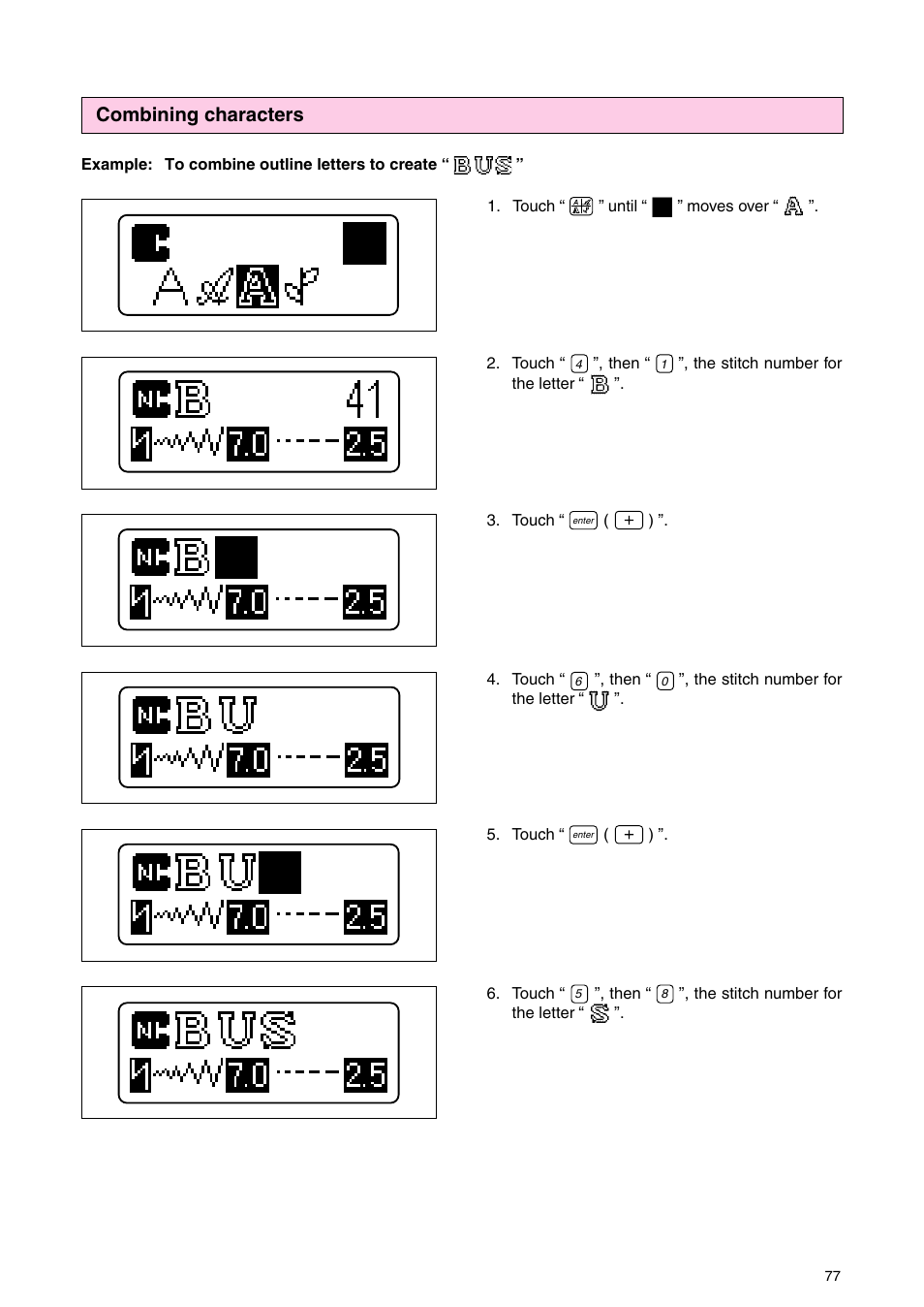 Combining characters | Brother PC 3000 User Manual | Page 80 / 104