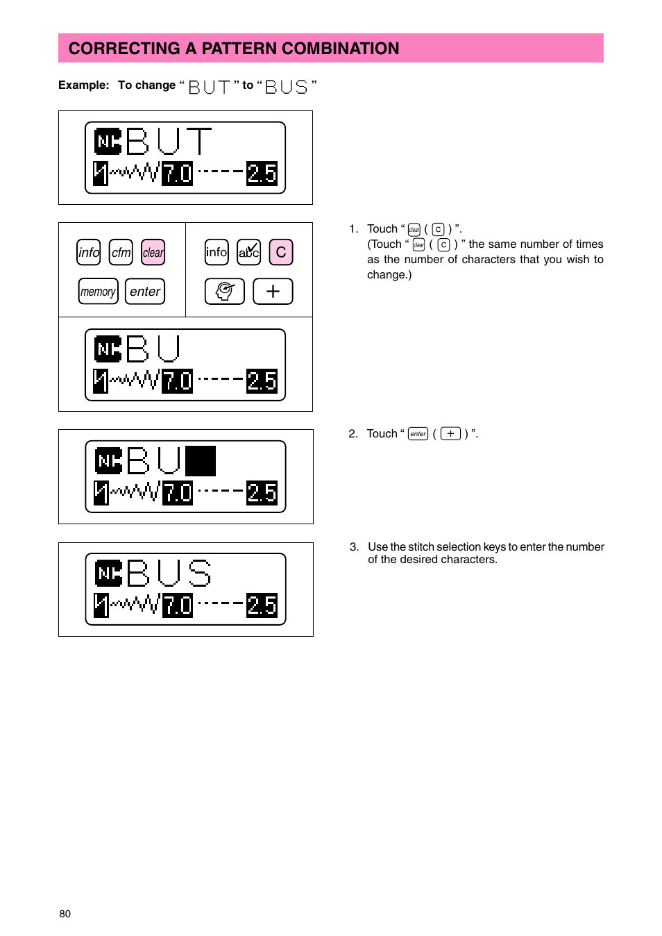 Correcting a pattern combination | Brother PC 3000 User Manual | Page 83 / 104