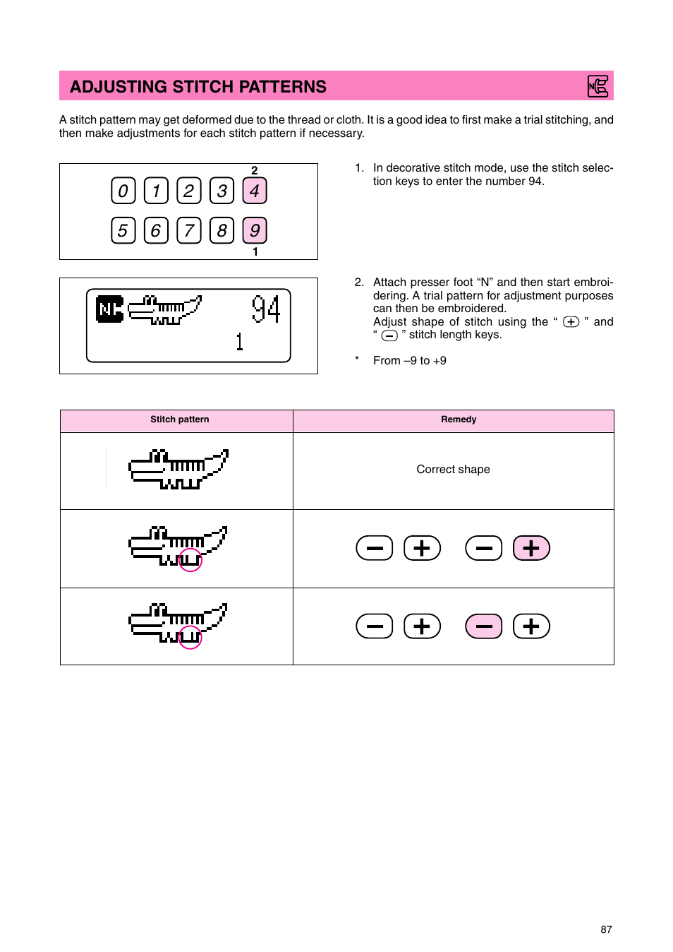 Adjusting stitch patterns | Brother PC 3000 User Manual | Page 90 / 104