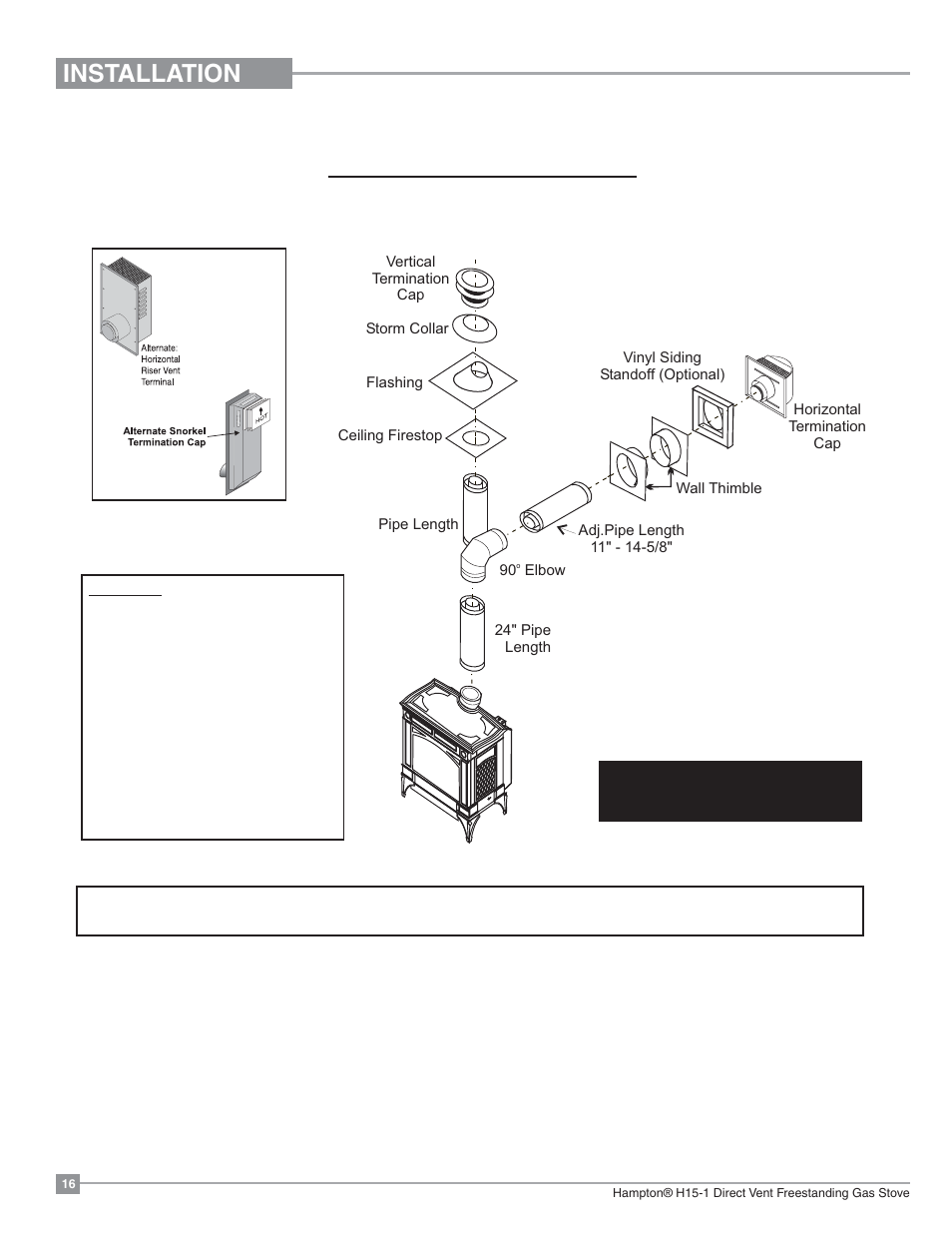 Installation, Rigid pipe venting systems, Horizontal or vertical terminations | Regency Hampton H15 Small Gas Stove User Manual | Page 16 / 48