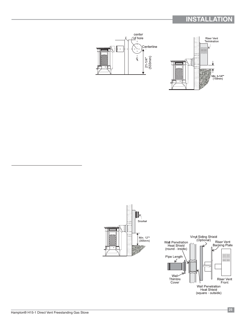 Installation, Horizontal terminations | Regency Hampton H15 Small Gas Stove User Manual | Page 25 / 48