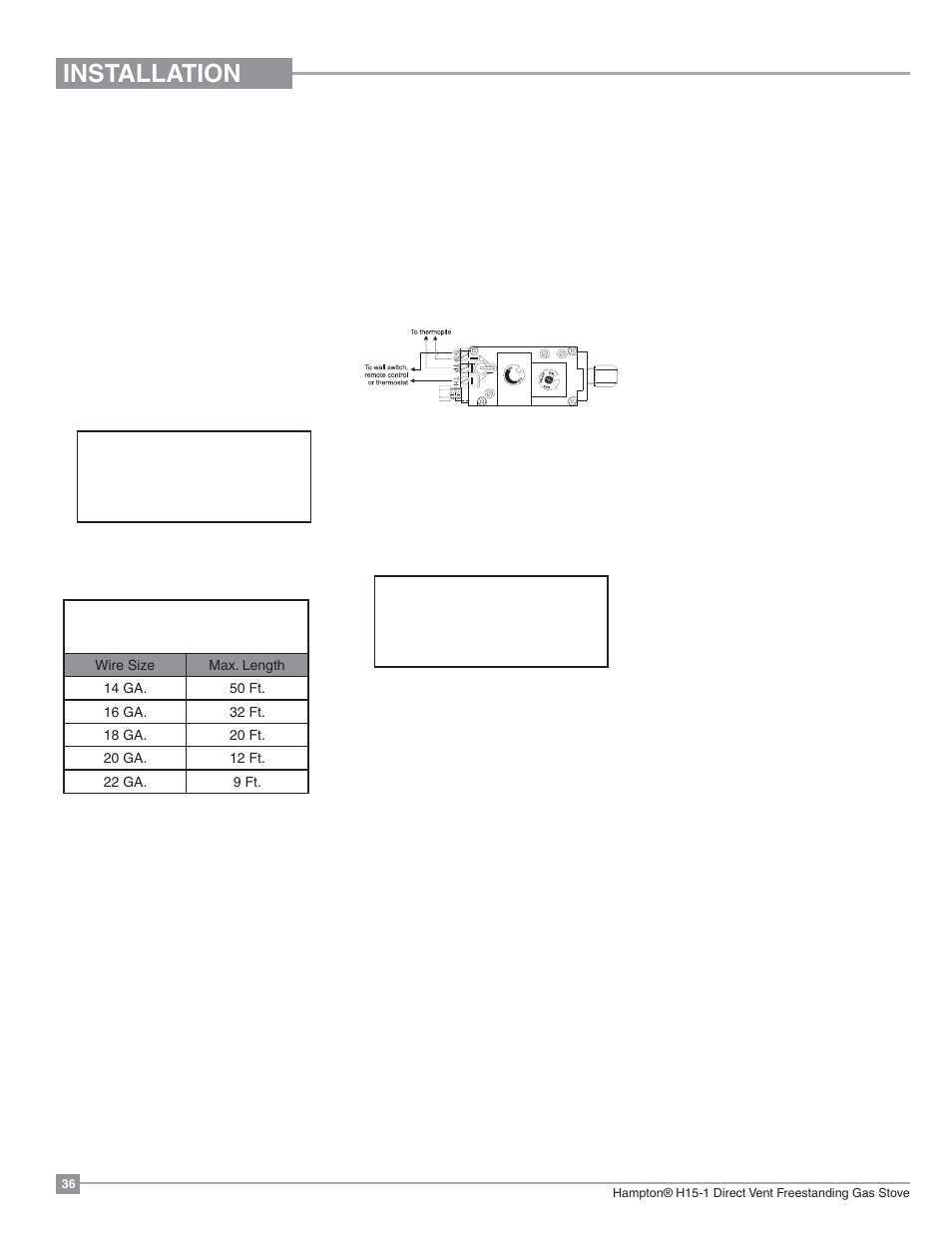 Installation, Optional remote control, Optional wall thermostat | Final check | Regency Hampton H15 Small Gas Stove User Manual | Page 36 / 48