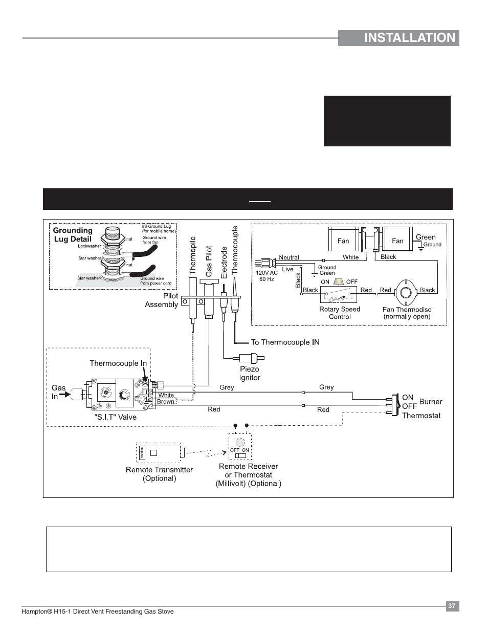 Installation, Wiring diagrams, Natural gas | Regency Hampton H15 Small Gas Stove User Manual | Page 37 / 48
