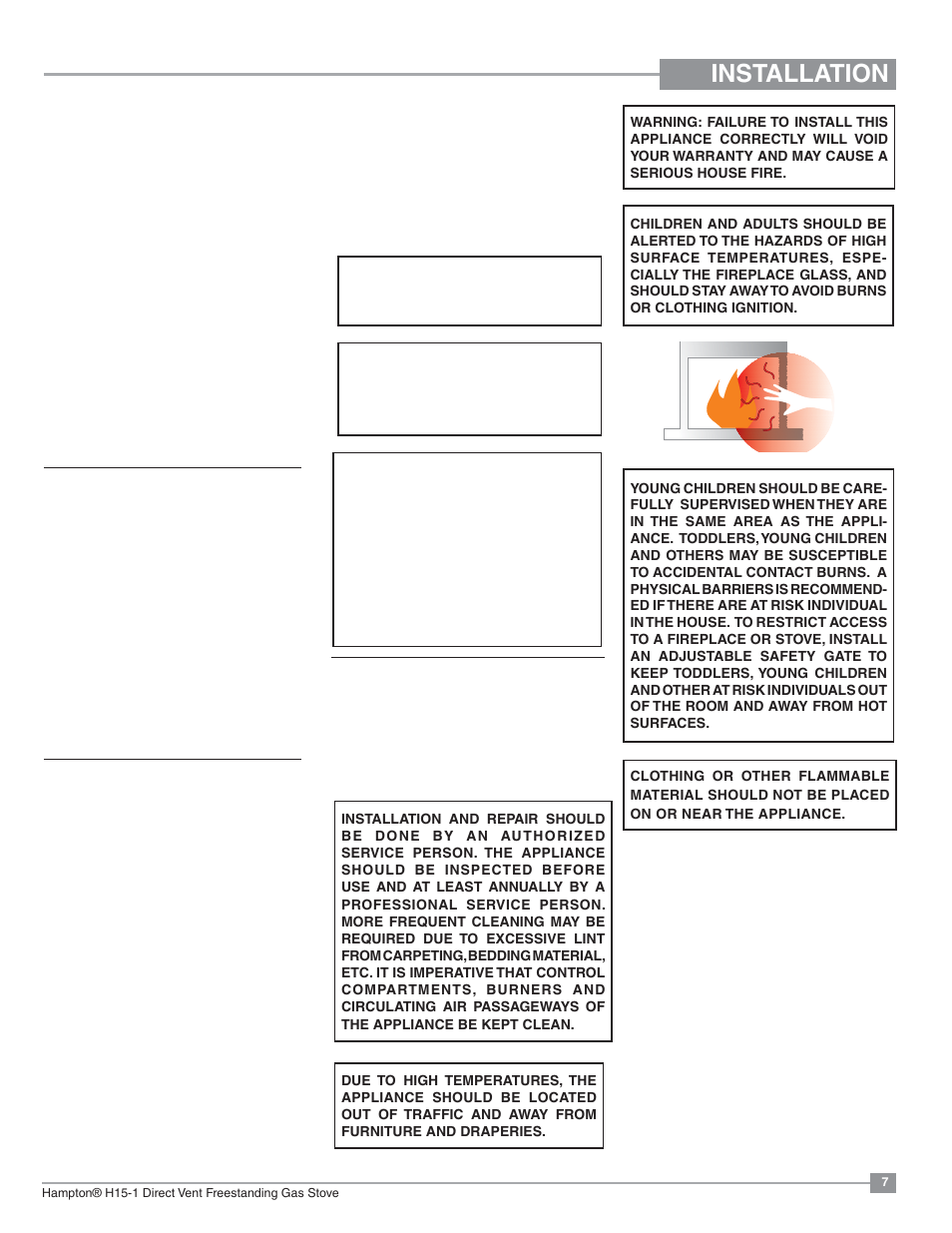 Installation, Important message save these instructions, Specifications | Mobile / manufactured homes after first sale, Before you start | Regency Hampton H15 Small Gas Stove User Manual | Page 7 / 48