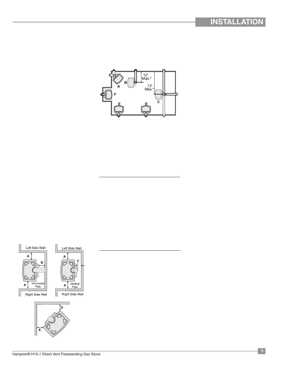 Installation, Locating your gas stove, Manufactured mobile home additional requirements | Combustion and ventilation air, Clearances to combustibles | Regency Hampton H15 Small Gas Stove User Manual | Page 9 / 48