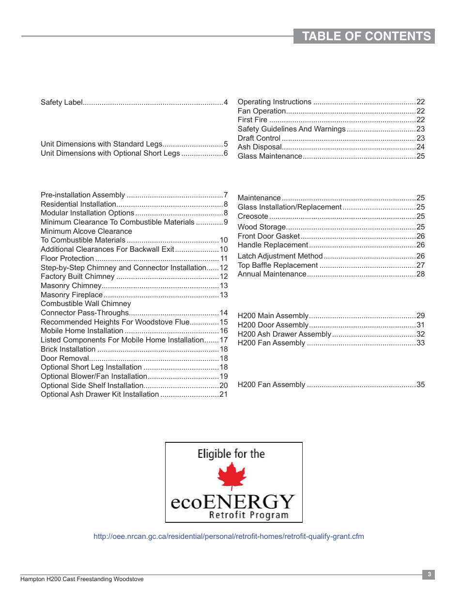 Regency Hampton H200 Medium Wood Stove User Manual | Page 3 / 36