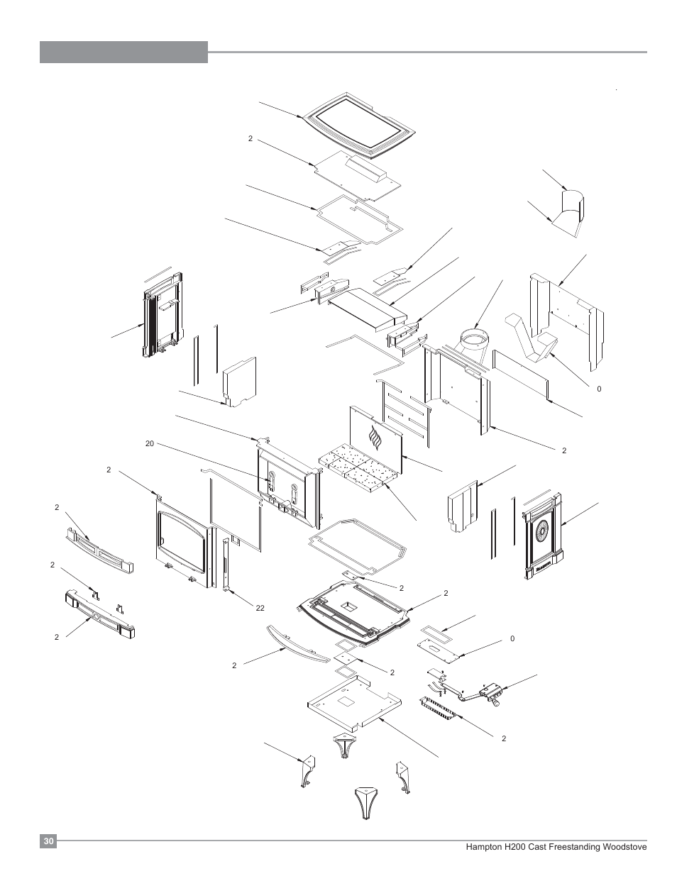 Parts list | Regency Hampton H200 Medium Wood Stove User Manual | Page 30 / 36