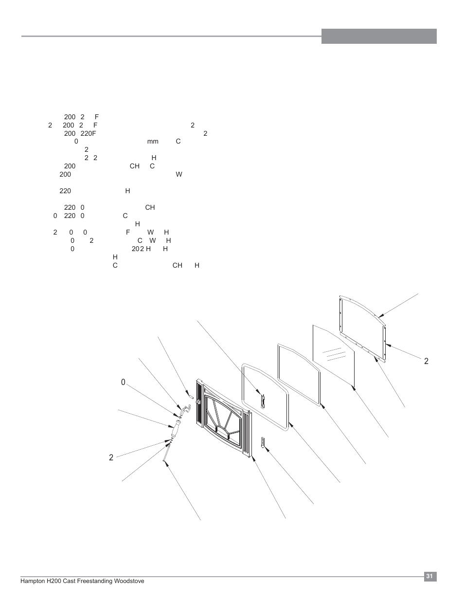 Parts list, H200 door assembly | Regency Hampton H200 Medium Wood Stove User Manual | Page 31 / 36
