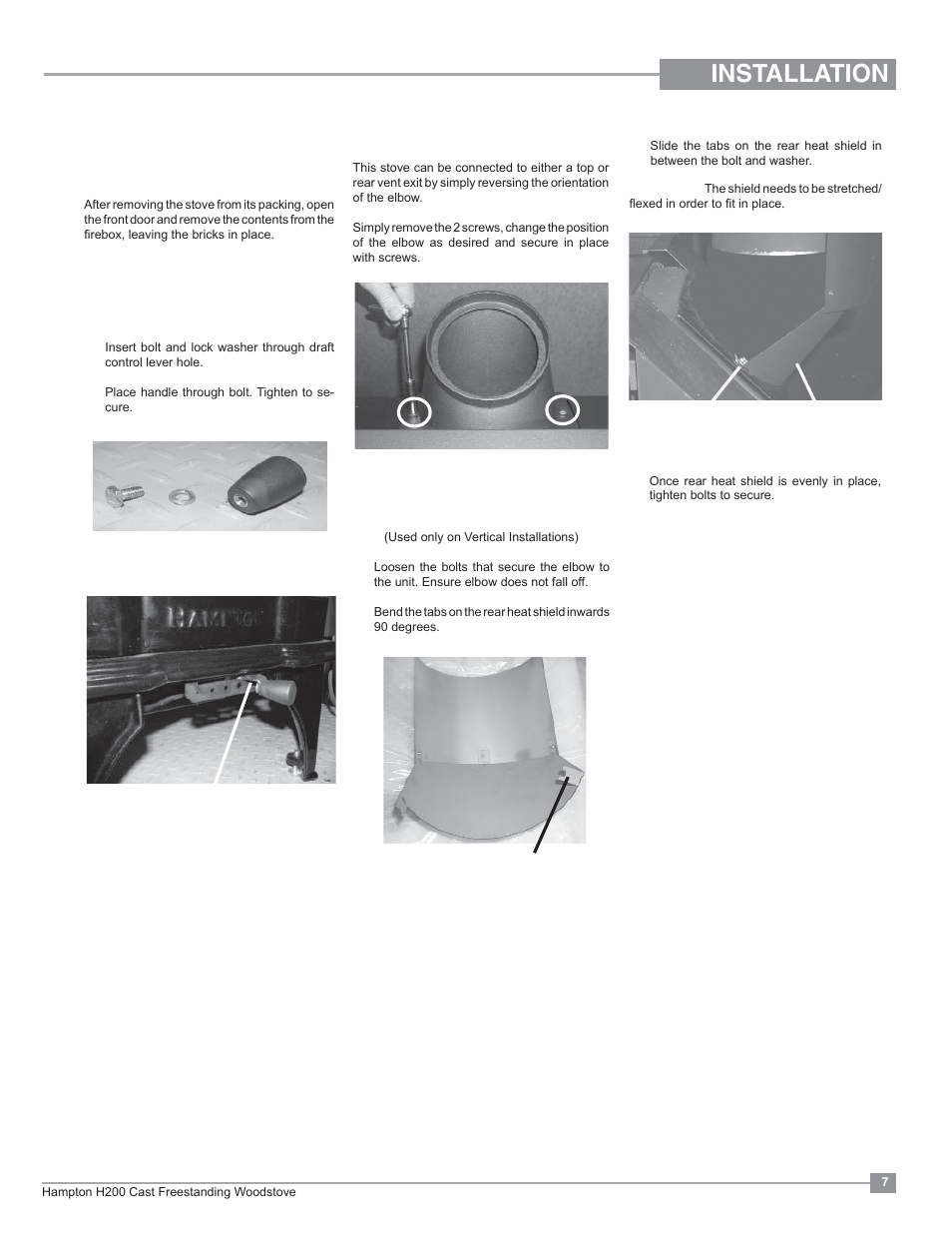 Installation, Pre-installation assembly | Regency Hampton H200 Medium Wood Stove User Manual | Page 7 / 36