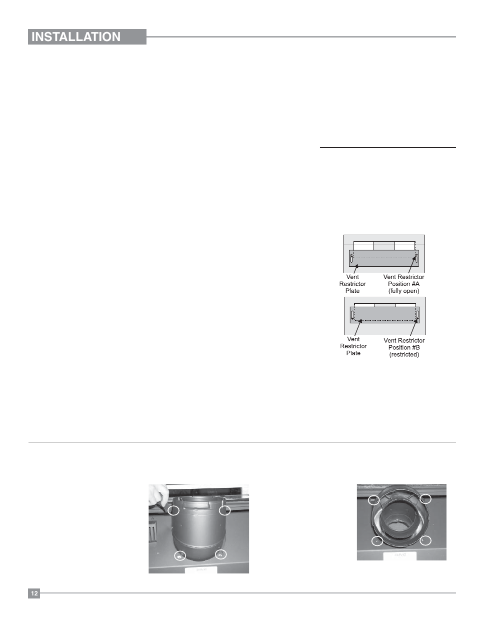 Installation, Installation precautions, Venting introduction | Safety precautions for the installer, Vent restrictor position, Rotating 45, Elbow | Regency Hampton H27 Medium Gas Stove User Manual | Page 12 / 48