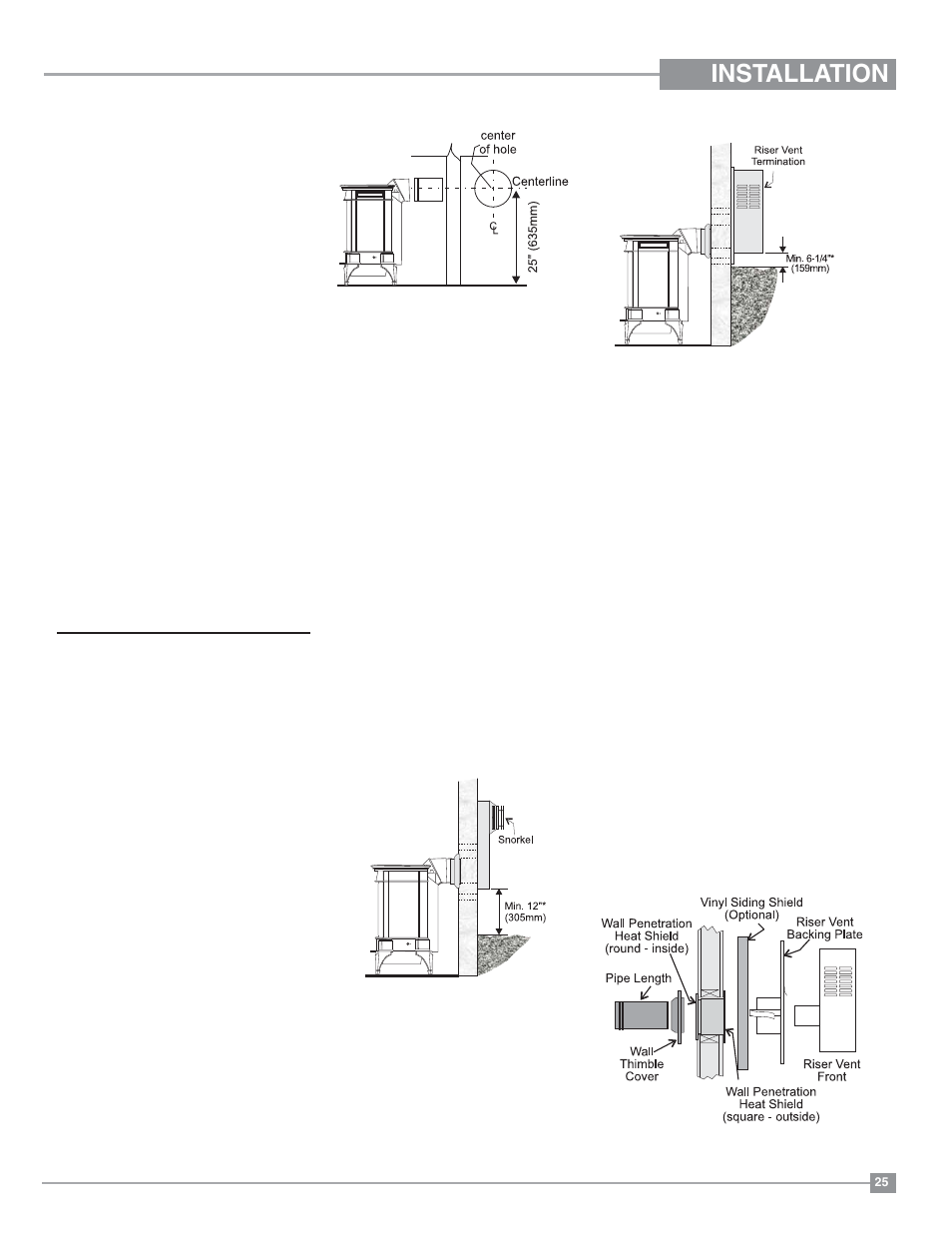 Installation, Horizontal terminations | Regency Hampton H27 Medium Gas Stove User Manual | Page 25 / 48