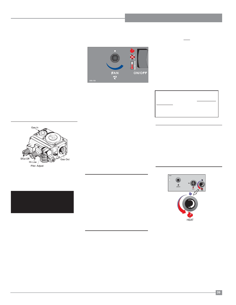 Installation operating instructions, Automatic convection fan operation, Adjusting flame height | Operating instructions, Shutdown procedure, First fire, Lighting procedure | Regency Hampton H27 Medium Gas Stove User Manual | Page 39 / 48