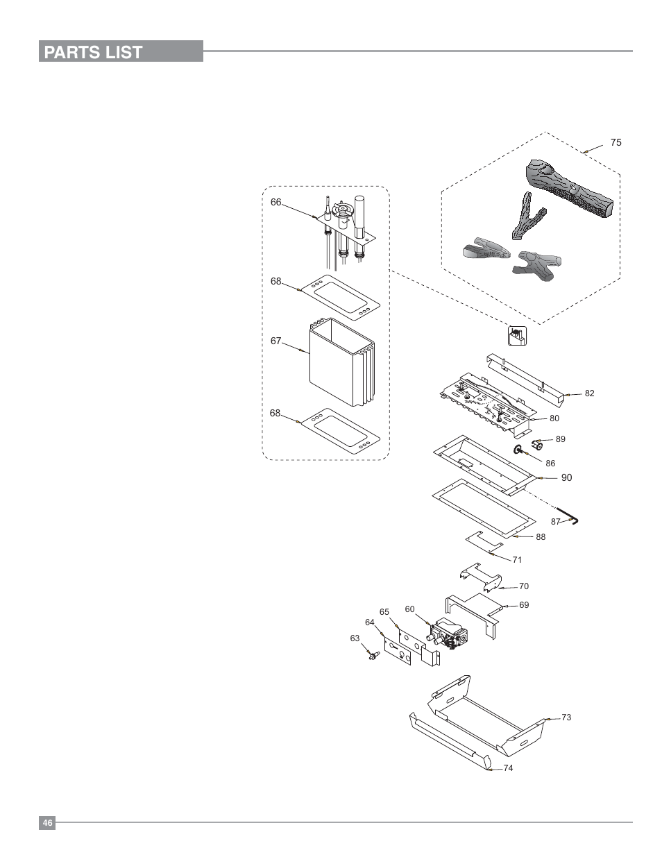 Parts list, Burner & log assembly | Regency Hampton H27 Medium Gas Stove User Manual | Page 46 / 48