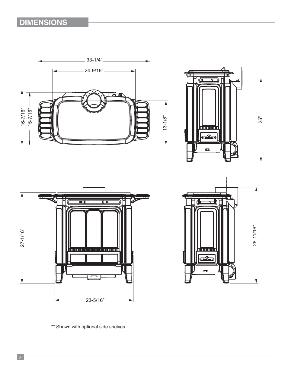 Dimensions | Regency Hampton H27 Medium Gas Stove User Manual | Page 6 / 48