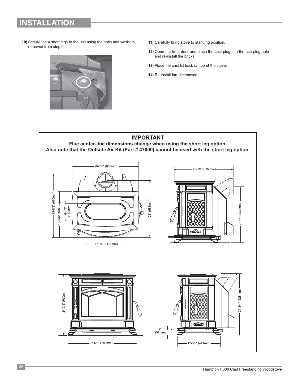 Installation | Regency Hampton H300 Large Wood Stove User Manual | Page 20 / 36