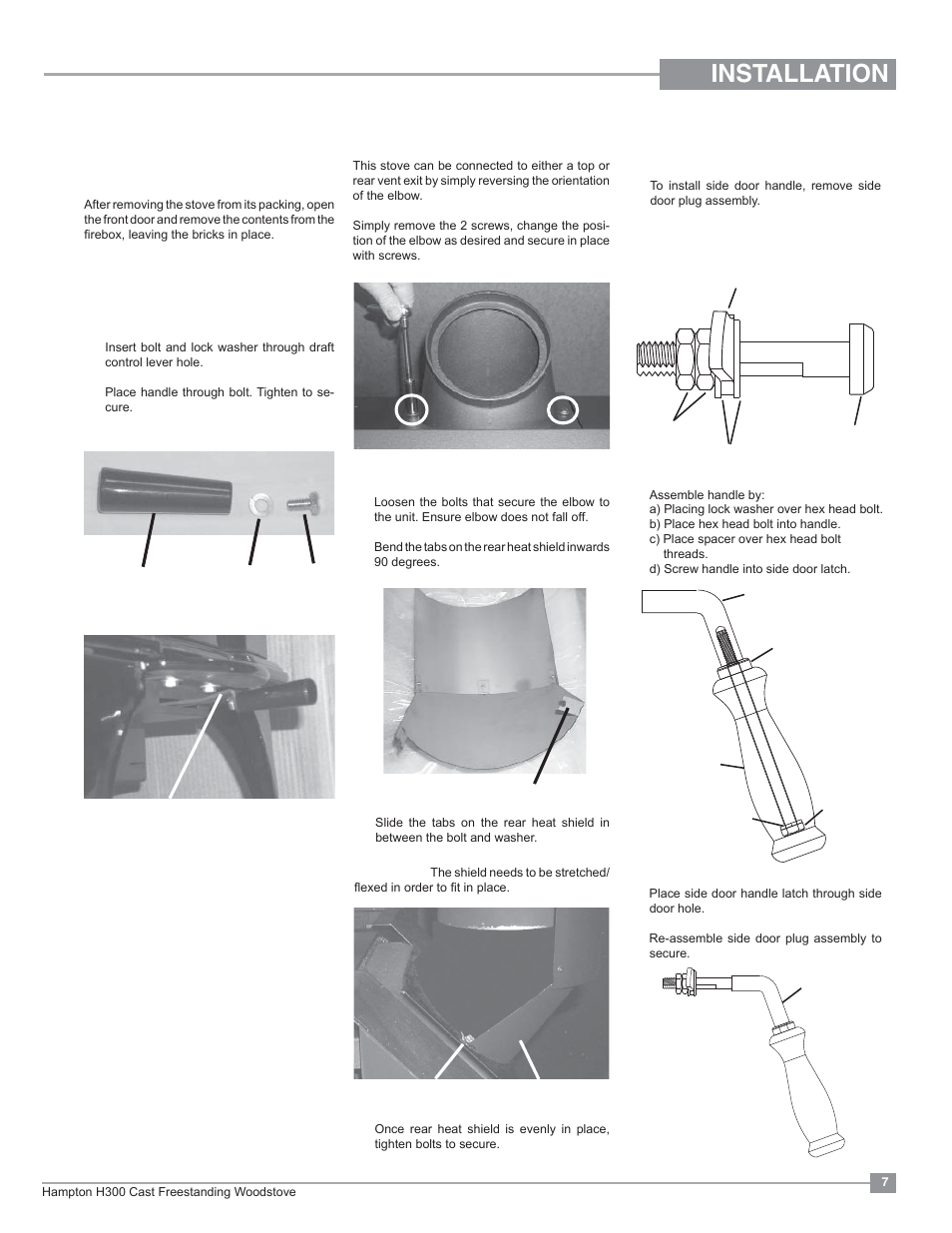 Installation, Pre-installation assembly | Regency Hampton H300 Large Wood Stove User Manual | Page 7 / 36