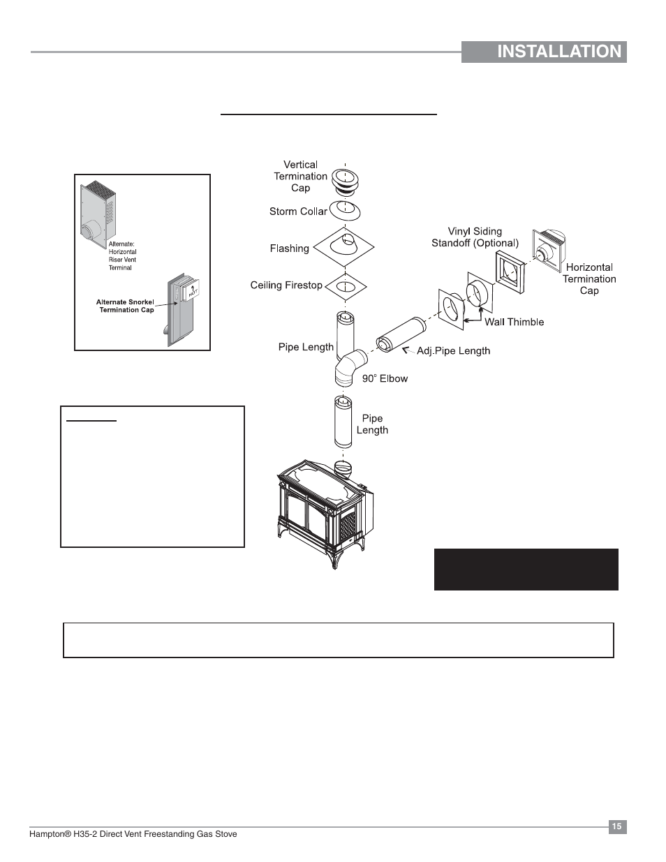 Installation, Rigid pipe venting systems, Horizontal or vertical terminations | Regency Hampton H35 Large Gas Stove User Manual | Page 15 / 48